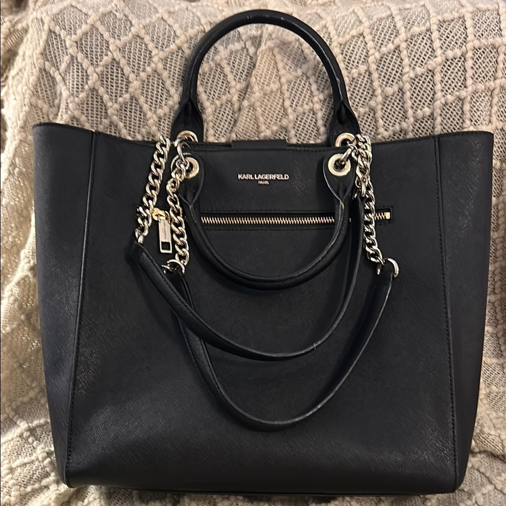 Karl Lagerfeld Black Tote with Silver Chain